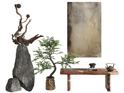 侘寂风装饰挂画 石头盆景景观小品