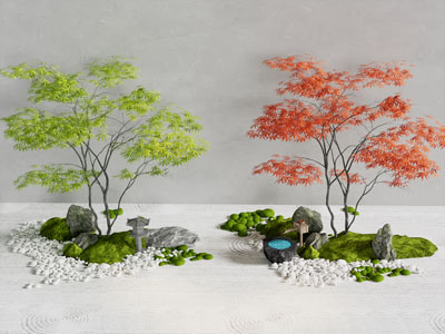 新中式石子 苔藓 枫树室内景观园艺小品