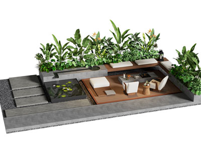 现代庭院盆栽植物 户外休闲沙发 景观卡座