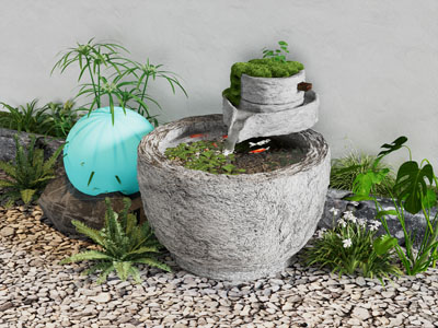 新中式荷花池水景 绿植景观园艺小品