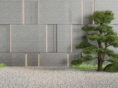 新中式文化石景观墙 松树 石子景观园艺小品