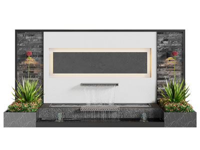 现代景观墙 瀑布 花卉 植物景观园艺小品