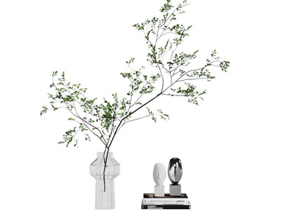 现代玻璃花瓶花卉 书本 饰品摆件组合