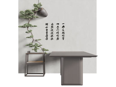 新中式书桌 景观背景墙