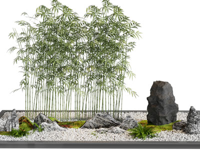 新中式竹子 石头 假山景观园艺小品