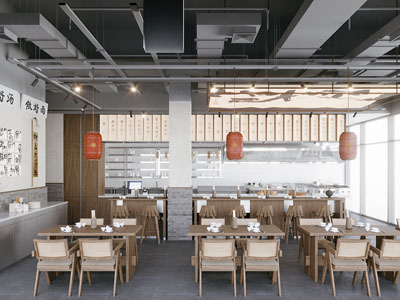 新中式饭店餐馆就餐区