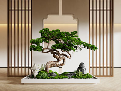 新中式室内松树景观园艺小品