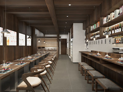 现代原木风饭店餐馆就餐区