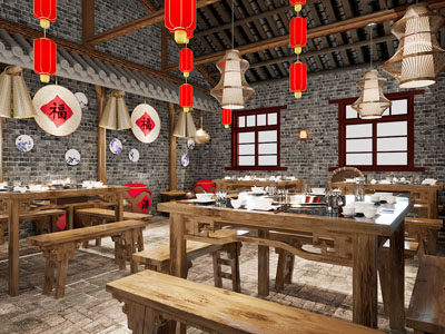 新中式饭店餐馆就餐区