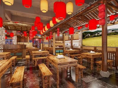 新中式中古饭店餐馆就餐区