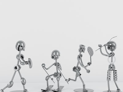 现代金属机器人摆件组合
