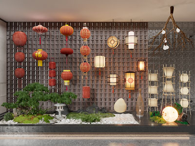 新中式吊灯 灯笼挂件 室内景观