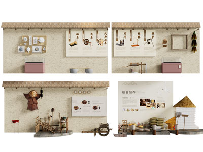 现代乡村农具 民俗文化展览背景墙