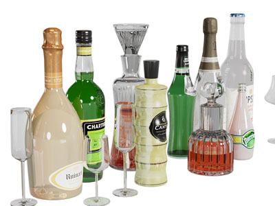 现代酒瓶酒杯