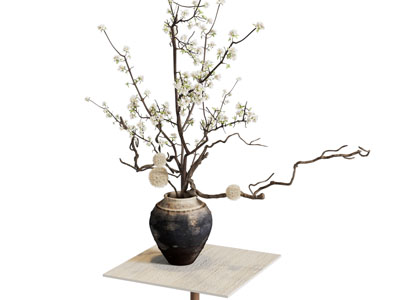 侘寂风土陶花瓶花卉