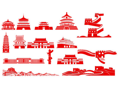 中式建筑剪影 剪纸 墙贴 墙饰