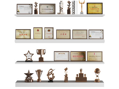 现代证书 奖杯 荣誉背景墙