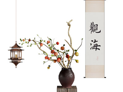 新中式花瓶花卉 楼阁吊灯
