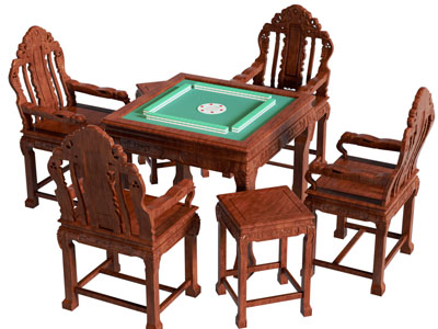 新中式方形麻将娱乐桌椅组合
