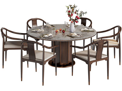 新中式圆形餐桌椅组合