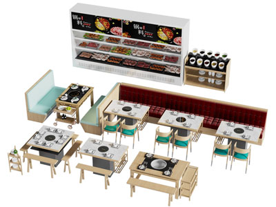 现代饭店卡座餐桌椅组合