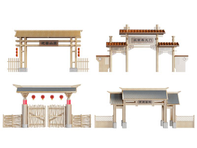 新中式大门 建筑构件