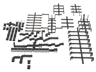 现代工厂管道 电缆架子 中央空调通风管道