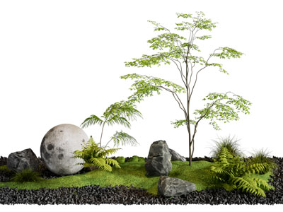 现代苔藓 月球灯 石头 花草植物景观园艺小品