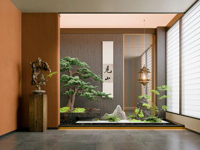 新中式苔藓景观 景观小品 室内造景