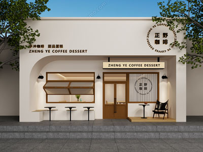 现代奶油风咖啡店门头门面