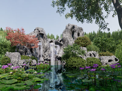 中式假山水景