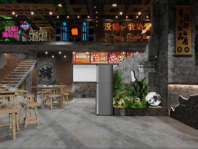 工业风破损风烤肉店