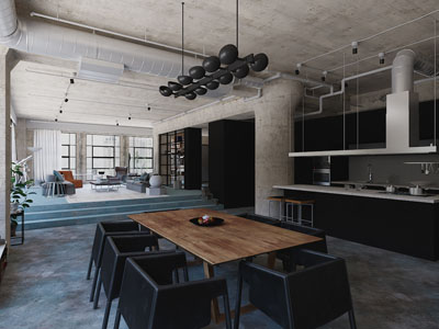 工业风loft客厅餐厅
