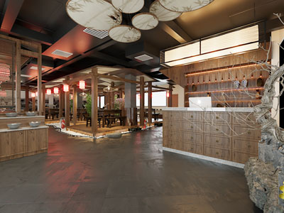 新中式饭店餐馆前台接待 就餐区