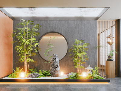 新中式室内景观 茶室造景