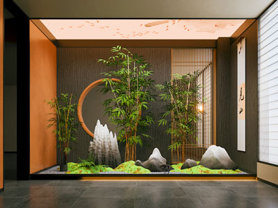 新中式景观造景 苔藓景观 景观小品 室内造景