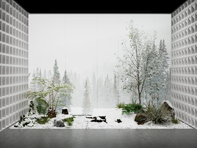 新中式景观造景 雪景