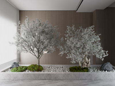 室内造景 梨树 苔藓 植物堆