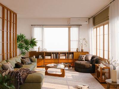现代原木中古风家居客厅