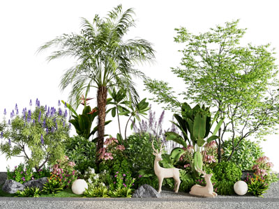 花草植物 灌木 小鹿雕塑园艺小品