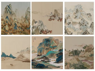 新中式水墨画 山水壁画