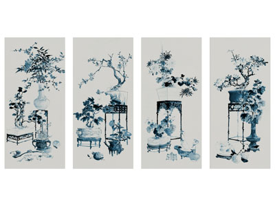 新中式青花瓷花瓶盆景装饰画