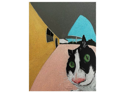 中古风侘寂挂画 装饰画 猫咪抽象艺术挂画