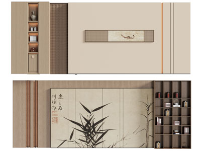新中式床头背景墙 茶室背景墙