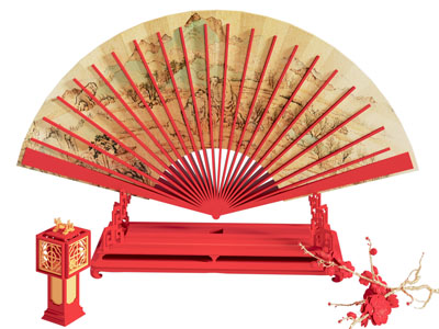 新中式扇子 折扇摆件 美陈
