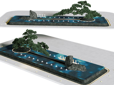 水景 入口水景景观 罗汉松园艺小品