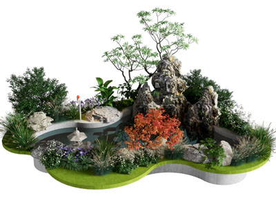 现代假山水池