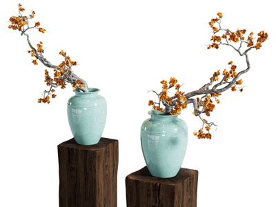 新中式花瓶干支摆件 中古侘寂风 宋式美学 汝瓷 景观小品