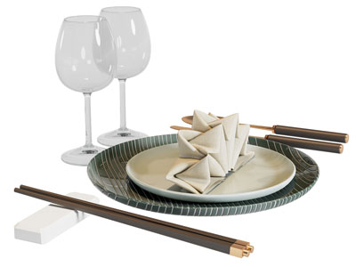 现代高脚酒杯 筷子 碟子餐具组合