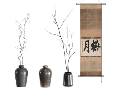 新中式中古风装饰挂画 花瓶花卉 摆件
